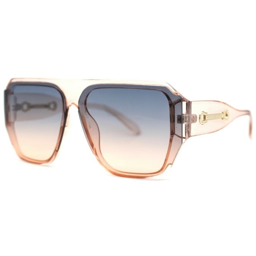 Flat Top Mobster Inset Lens Plastic Rectangle Sunglasses Peach Blue Peach